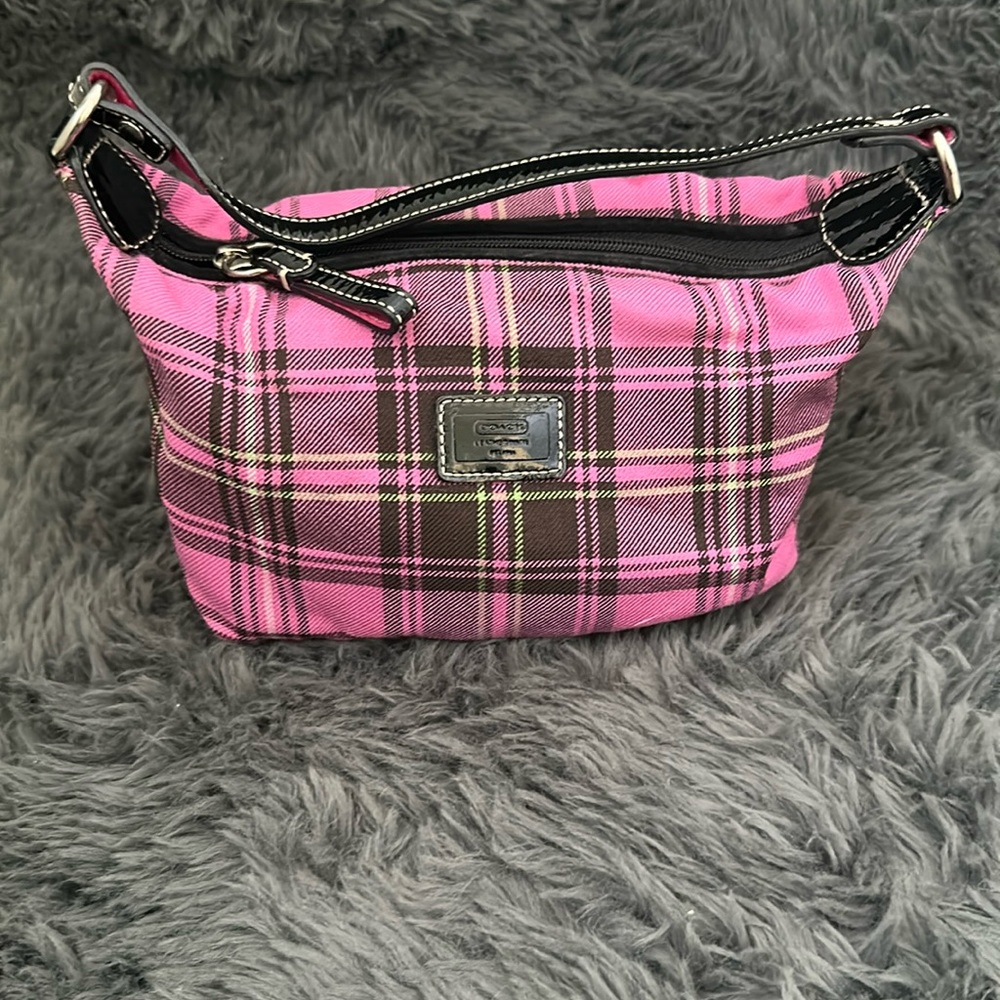 Coach pink plaid purse